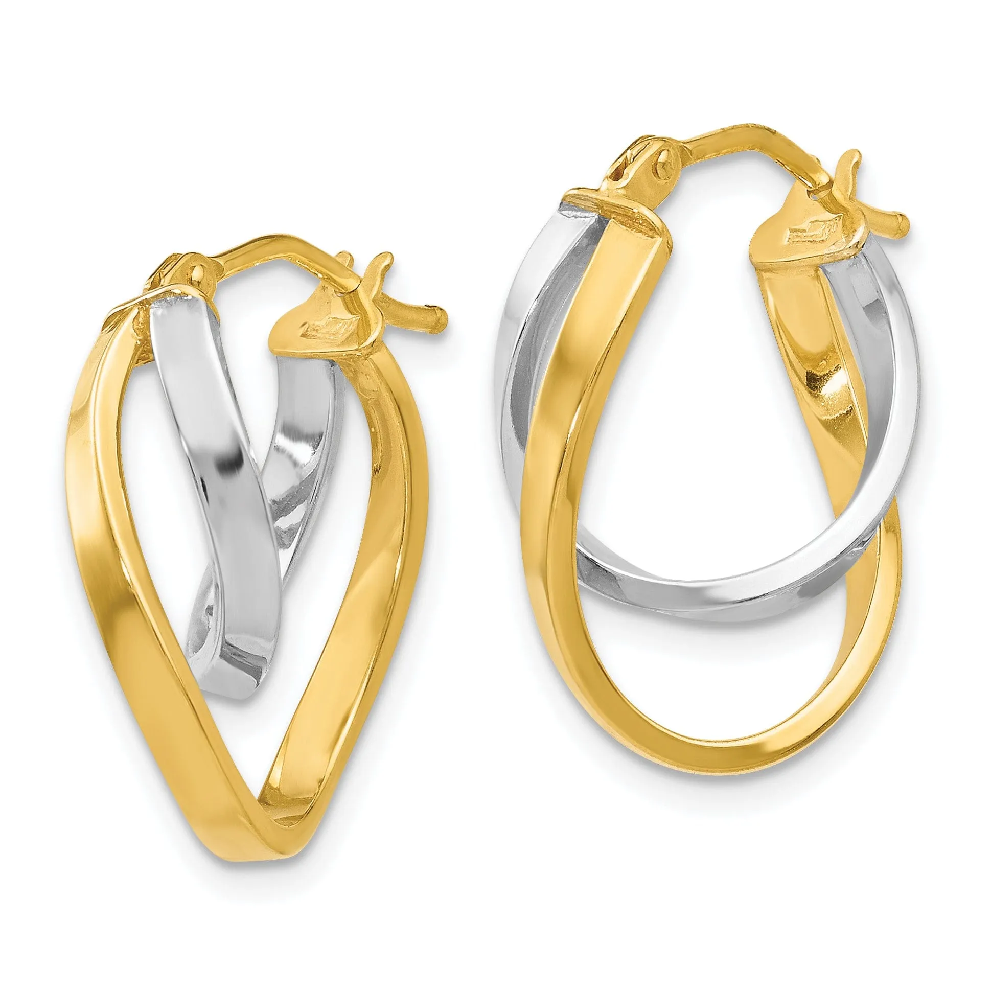 14k Yellow Rhodium Hinged Hoop Earrings