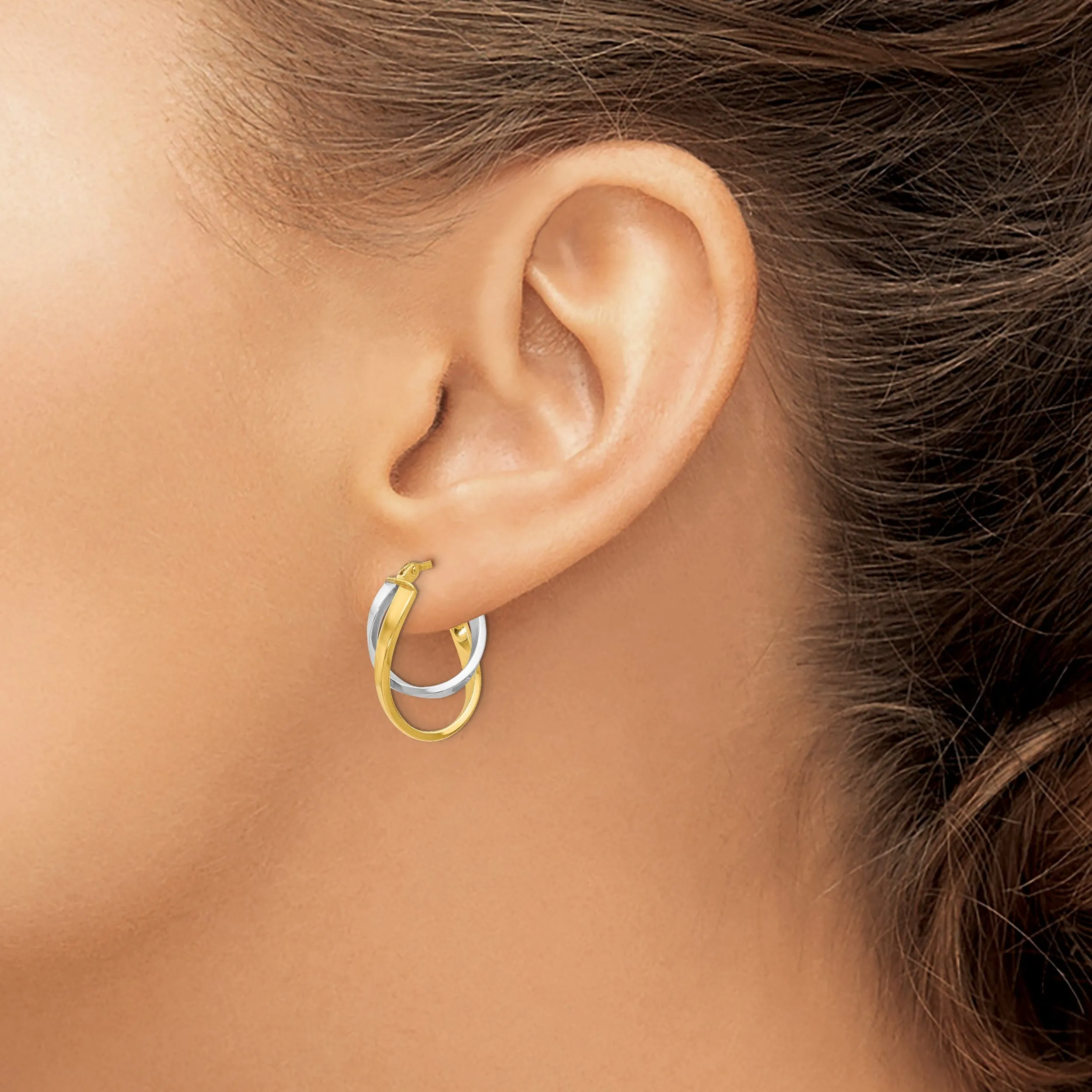14k Yellow Rhodium Hinged Hoop Earrings