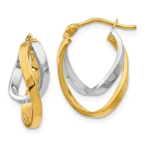 14k Yellow Rhodium Hinged Hoop Earrings