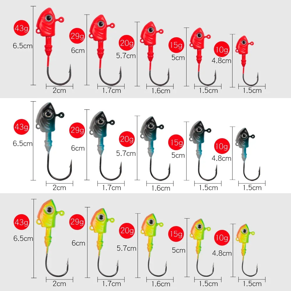 1Pcs Fish Lead soft plastic lure Jig Head 10g 15g 20g 29g 40g Barbed Hook