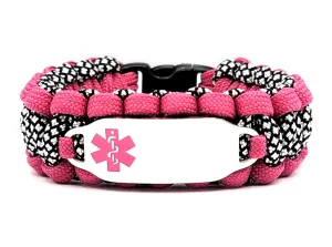 550 Paracord Medical Alert Bracelet – Custom Engraved Stainless Steel ID Tag w/ Pink Medical Symbol