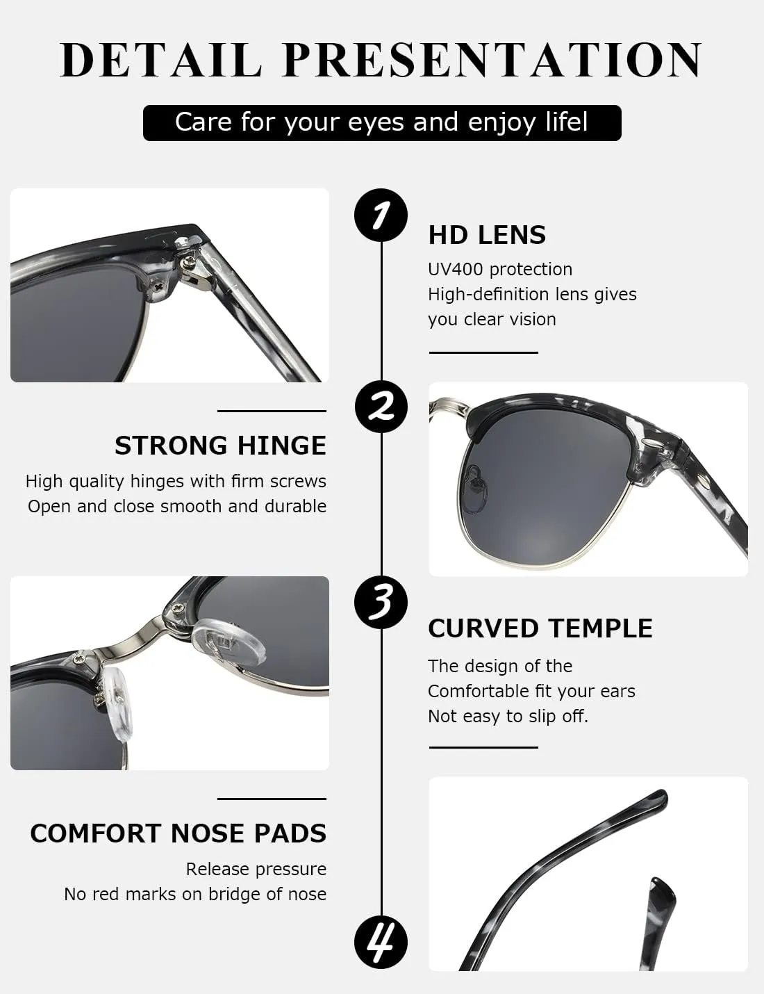 AEVOGUE Polarized Sunglasses For Women And Men Semi Rimless Frame Retro Sun Glasses AE0369