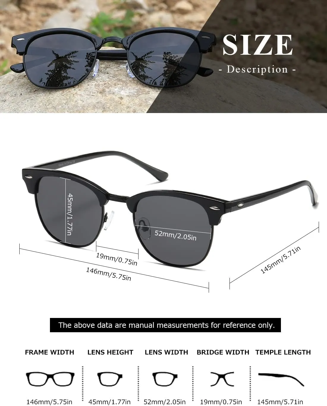 AEVOGUE Polarized Sunglasses For Women And Men Semi Rimless Frame Retro Sun Glasses AE0369
