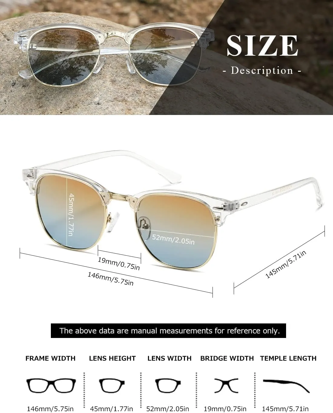 AEVOGUE Polarized Sunglasses For Women And Men Semi Rimless Frame Retro Sun Glasses AE0369