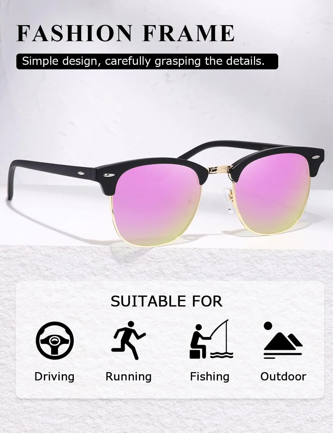 AEVOGUE Polarized Sunglasses For Women And Men Semi Rimless Frame Retro Sun Glasses AE0369