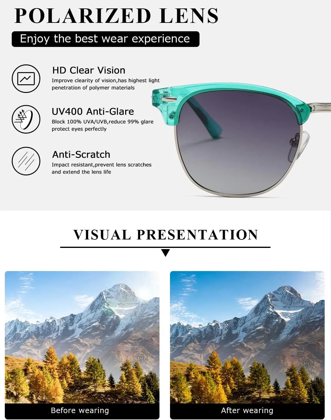AEVOGUE Polarized Sunglasses For Women And Men Semi Rimless Frame Retro Sun Glasses AE0369