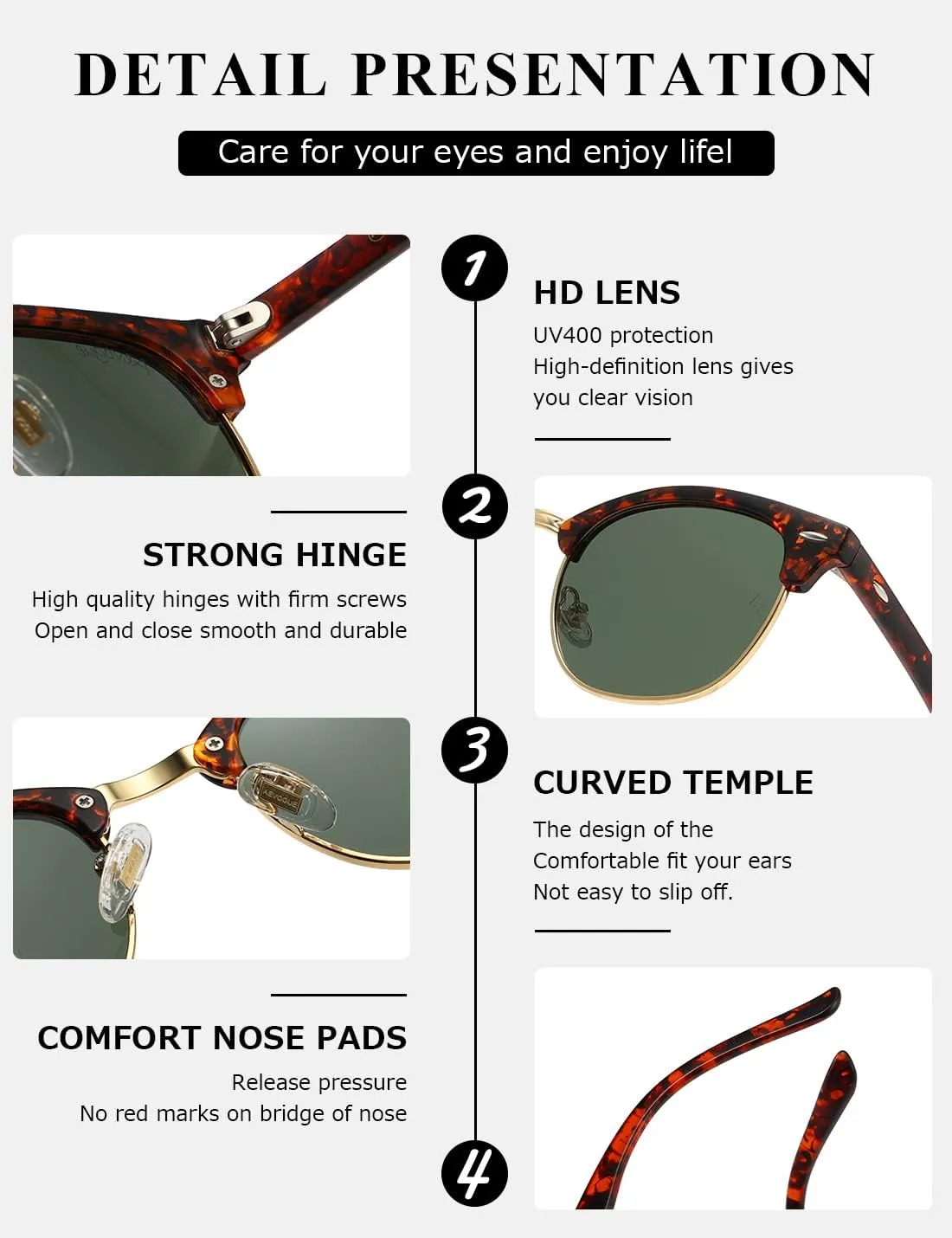 AEVOGUE Polarized Sunglasses For Women And Men Semi Rimless Frame Retro Sun Glasses AE0369