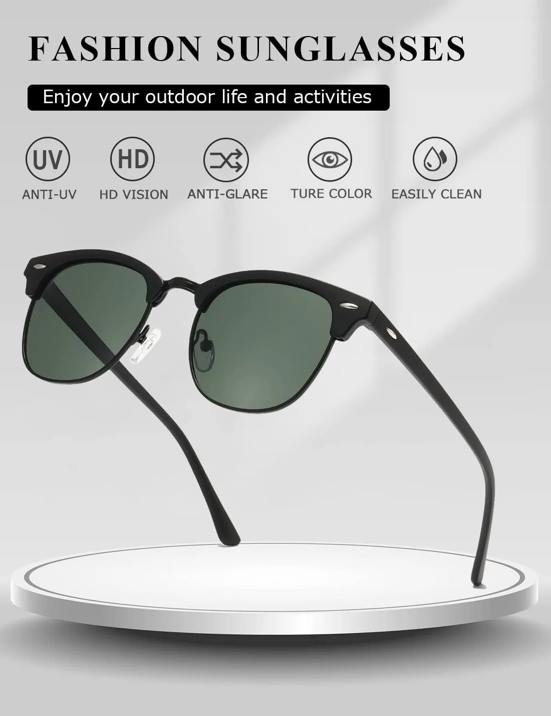 AEVOGUE Polarized Sunglasses For Women And Men Semi Rimless Frame Retro Sun Glasses AE0369