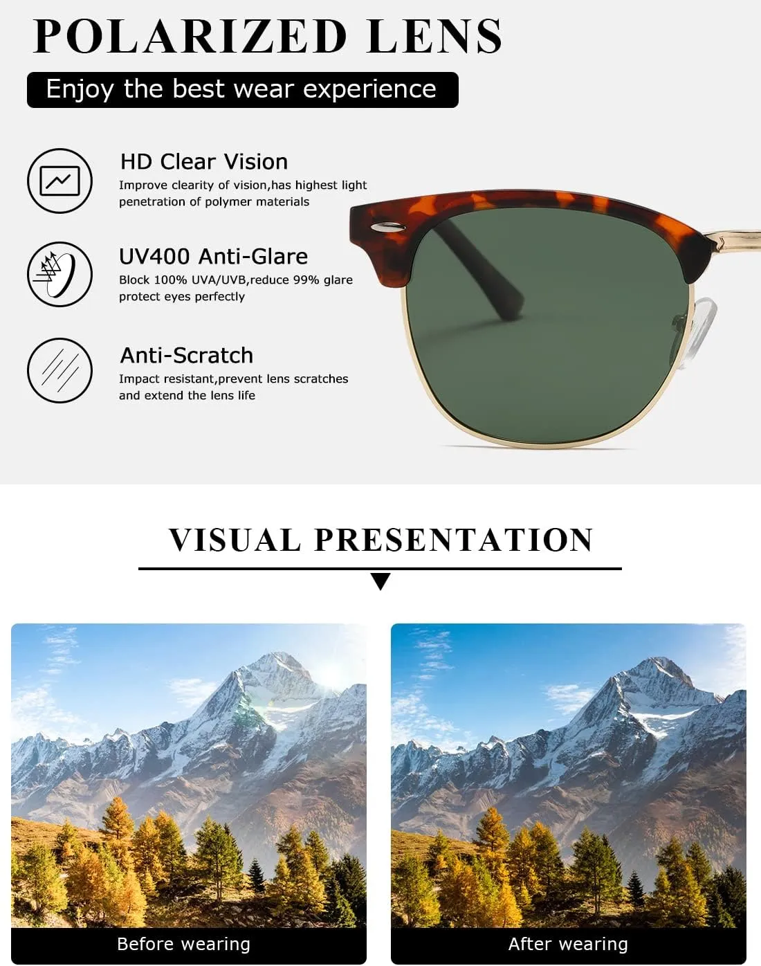 AEVOGUE Polarized Sunglasses For Women And Men Semi Rimless Frame Retro Sun Glasses AE0369