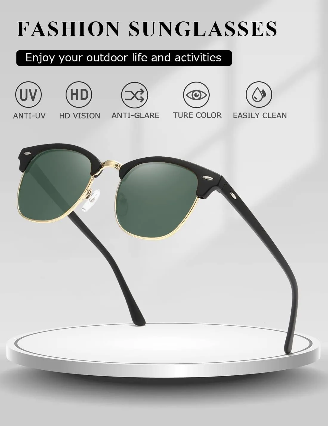 AEVOGUE Polarized Sunglasses For Women And Men Semi Rimless Frame Retro Sun Glasses AE0369