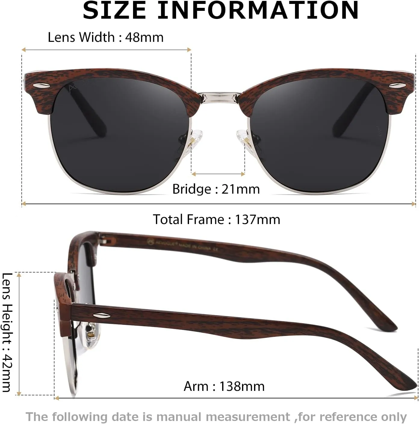 AEVOGUE Polarized Sunglasses For Women And Men Semi Rimless Frame Retro Sun Glasses AE0369