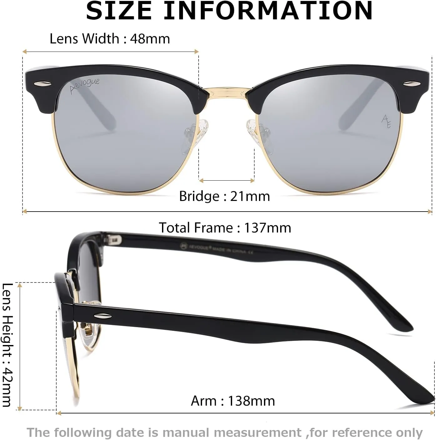 AEVOGUE Polarized Sunglasses For Women And Men Semi Rimless Frame Retro Sun Glasses AE0369