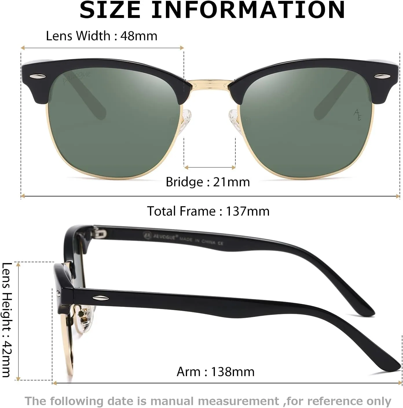 AEVOGUE Polarized Sunglasses For Women And Men Semi Rimless Frame Retro Sun Glasses AE0369