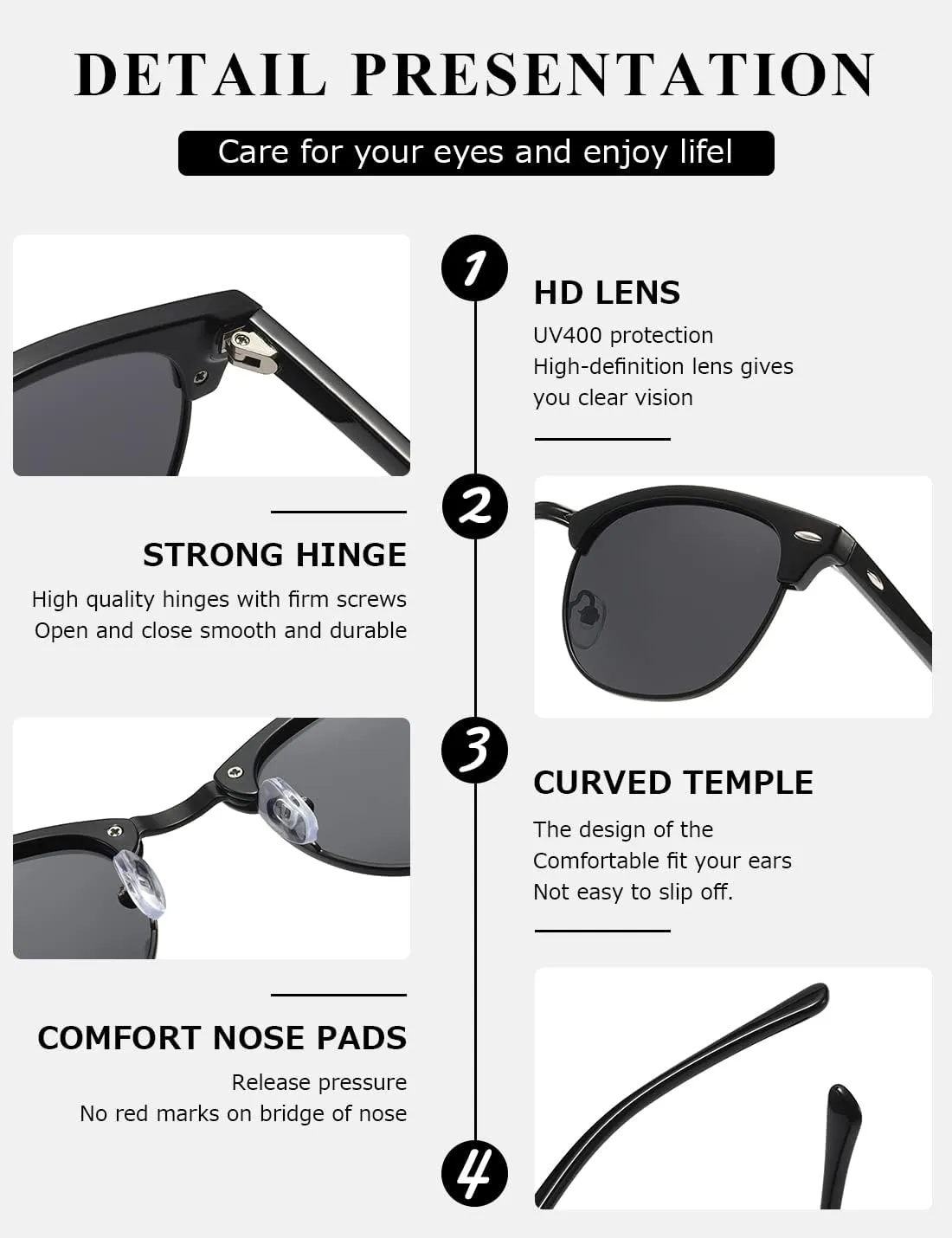 AEVOGUE Polarized Sunglasses For Women And Men Semi Rimless Frame Retro Sun Glasses AE0369