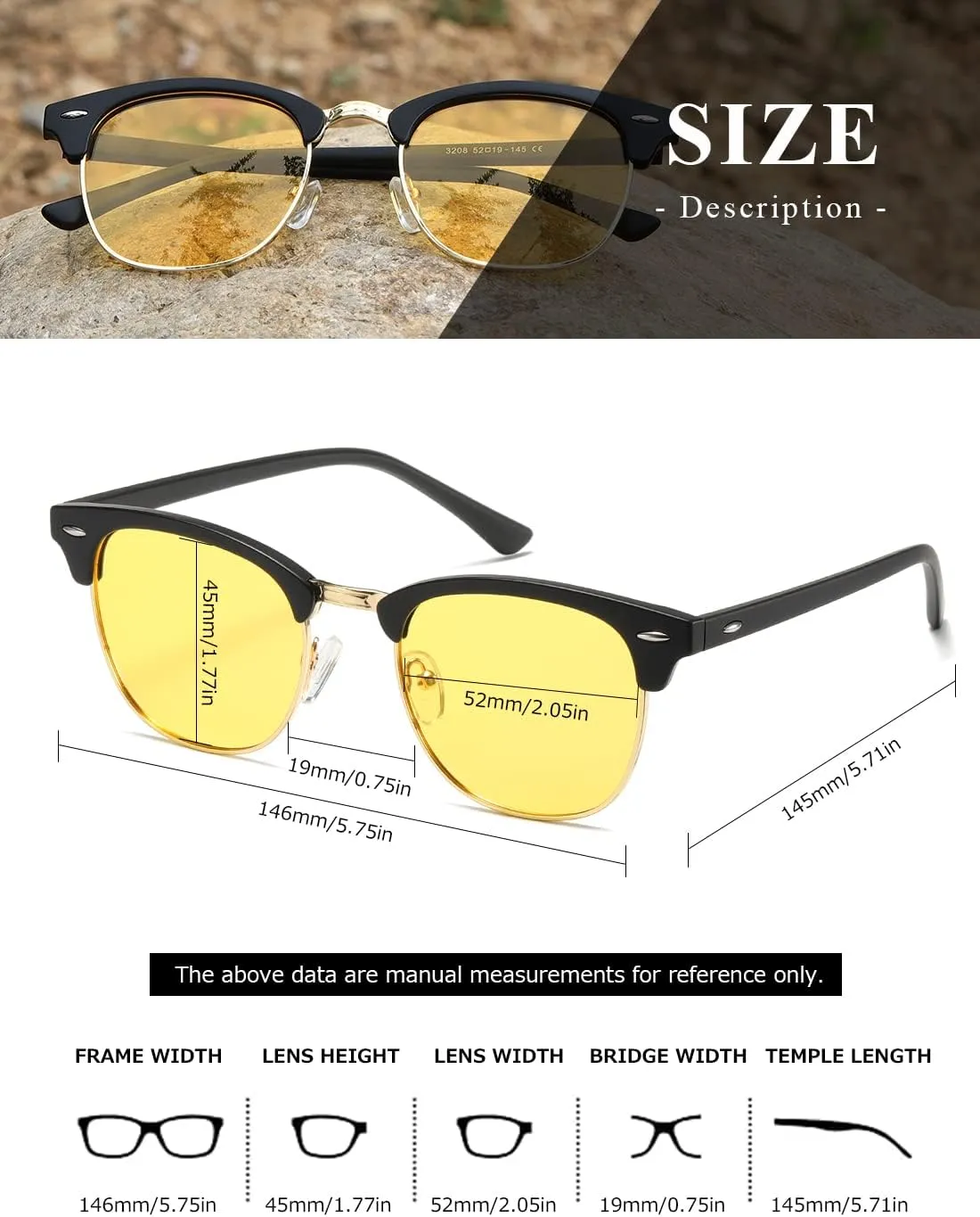 AEVOGUE Polarized Sunglasses For Women And Men Semi Rimless Frame Retro Sun Glasses AE0369