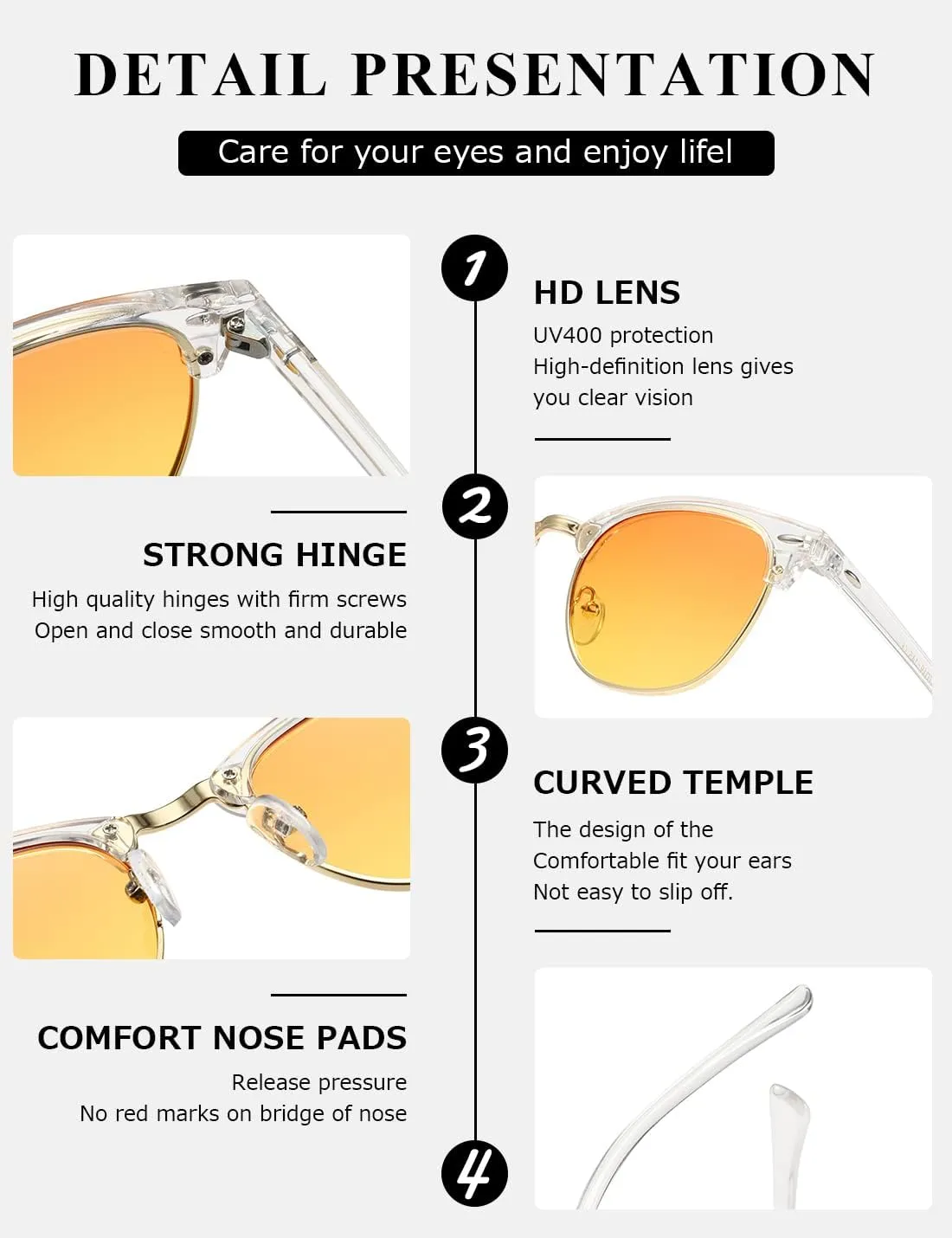 AEVOGUE Polarized Sunglasses For Women And Men Semi Rimless Frame Retro Sun Glasses AE0369