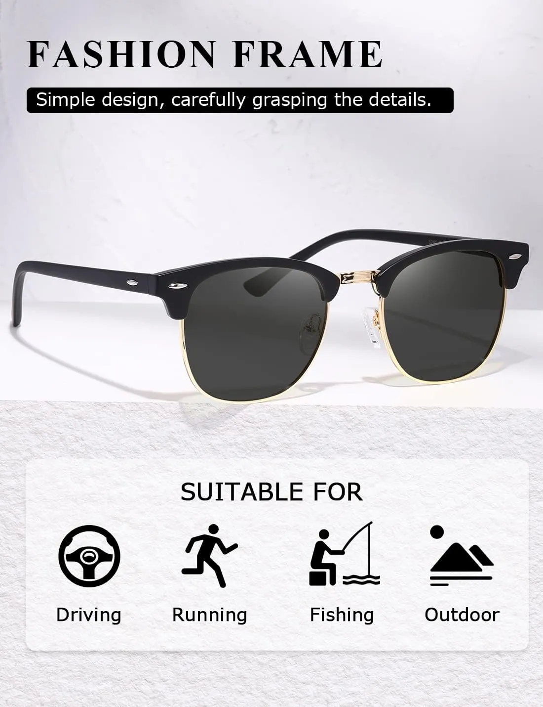 AEVOGUE Polarized Sunglasses For Women And Men Semi Rimless Frame Retro Sun Glasses AE0369