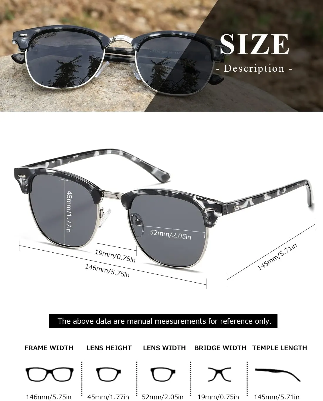 AEVOGUE Polarized Sunglasses For Women And Men Semi Rimless Frame Retro Sun Glasses AE0369