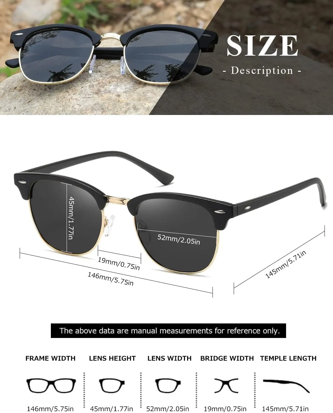 AEVOGUE Polarized Sunglasses For Women And Men Semi Rimless Frame Retro Sun Glasses AE0369