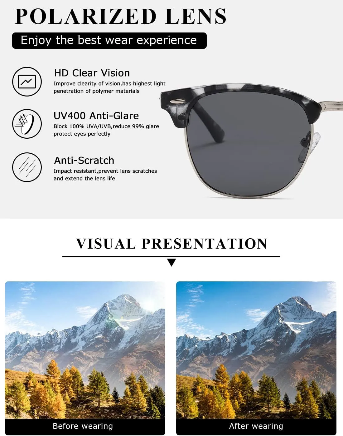 AEVOGUE Polarized Sunglasses For Women And Men Semi Rimless Frame Retro Sun Glasses AE0369
