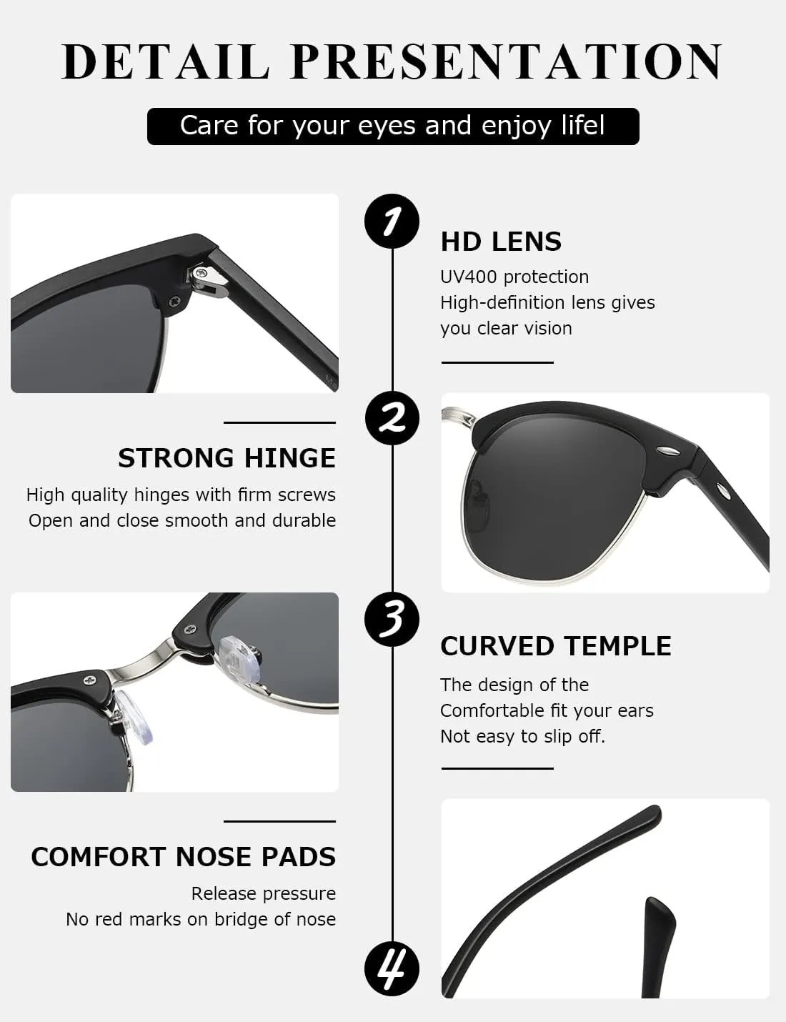 AEVOGUE Polarized Sunglasses For Women And Men Semi Rimless Frame Retro Sun Glasses AE0369
