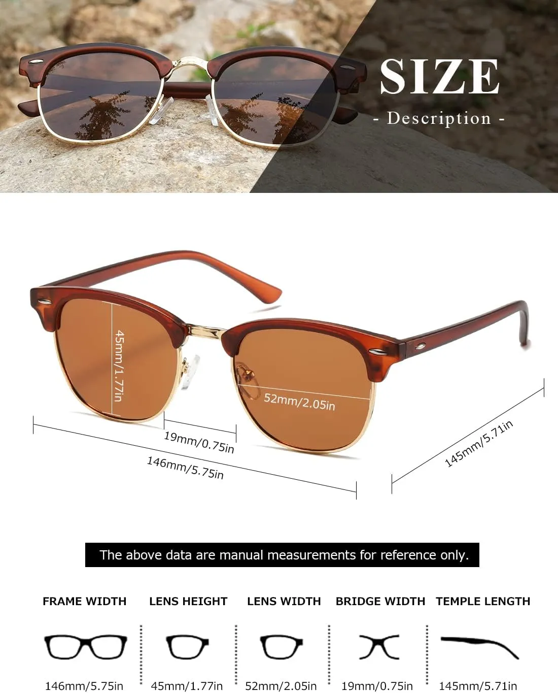 AEVOGUE Polarized Sunglasses For Women And Men Semi Rimless Frame Retro Sun Glasses AE0369