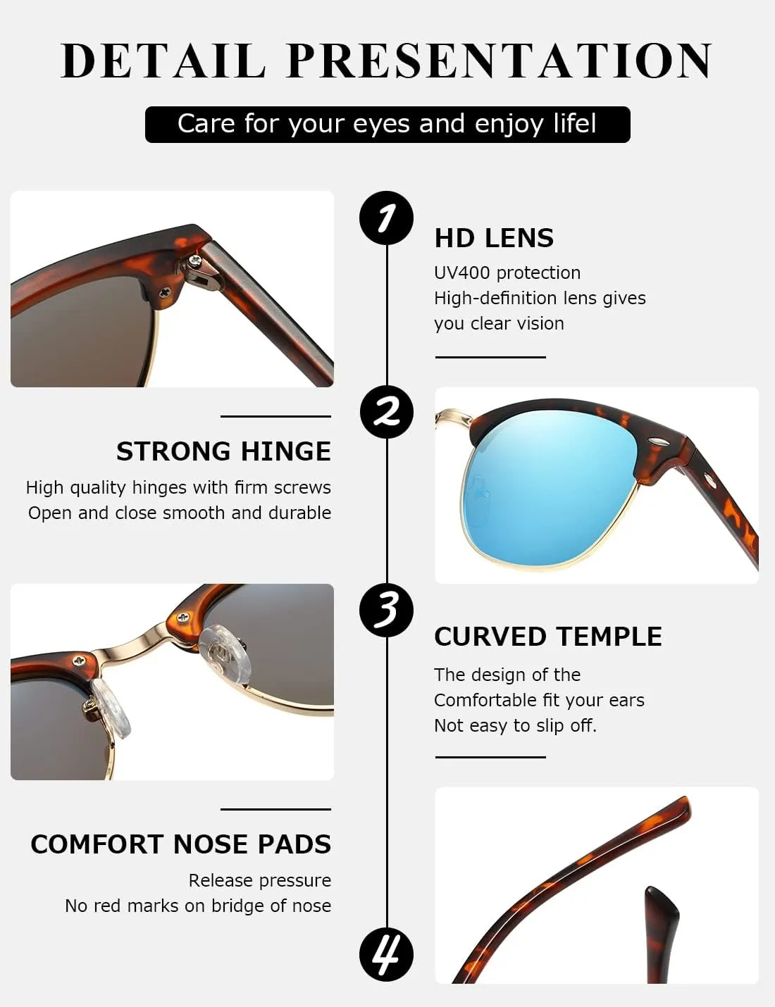 AEVOGUE Polarized Sunglasses For Women And Men Semi Rimless Frame Retro Sun Glasses AE0369