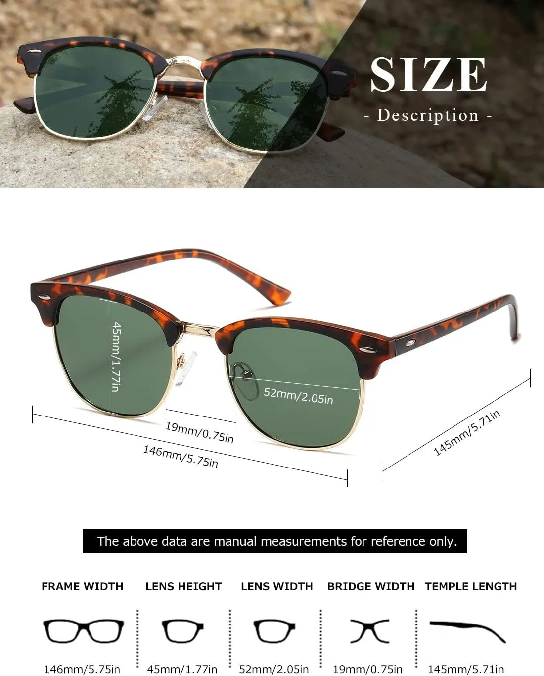 AEVOGUE Polarized Sunglasses For Women And Men Semi Rimless Frame Retro Sun Glasses AE0369