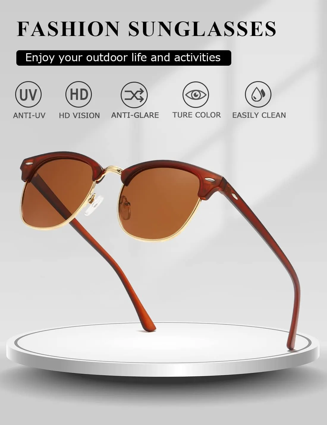 AEVOGUE Polarized Sunglasses For Women And Men Semi Rimless Frame Retro Sun Glasses AE0369