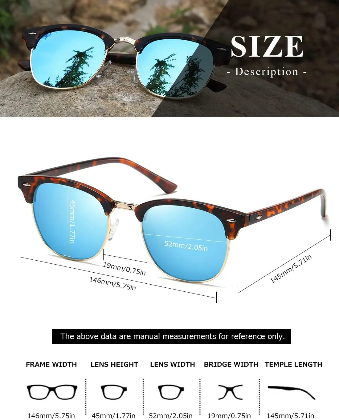 AEVOGUE Polarized Sunglasses For Women And Men Semi Rimless Frame Retro Sun Glasses AE0369