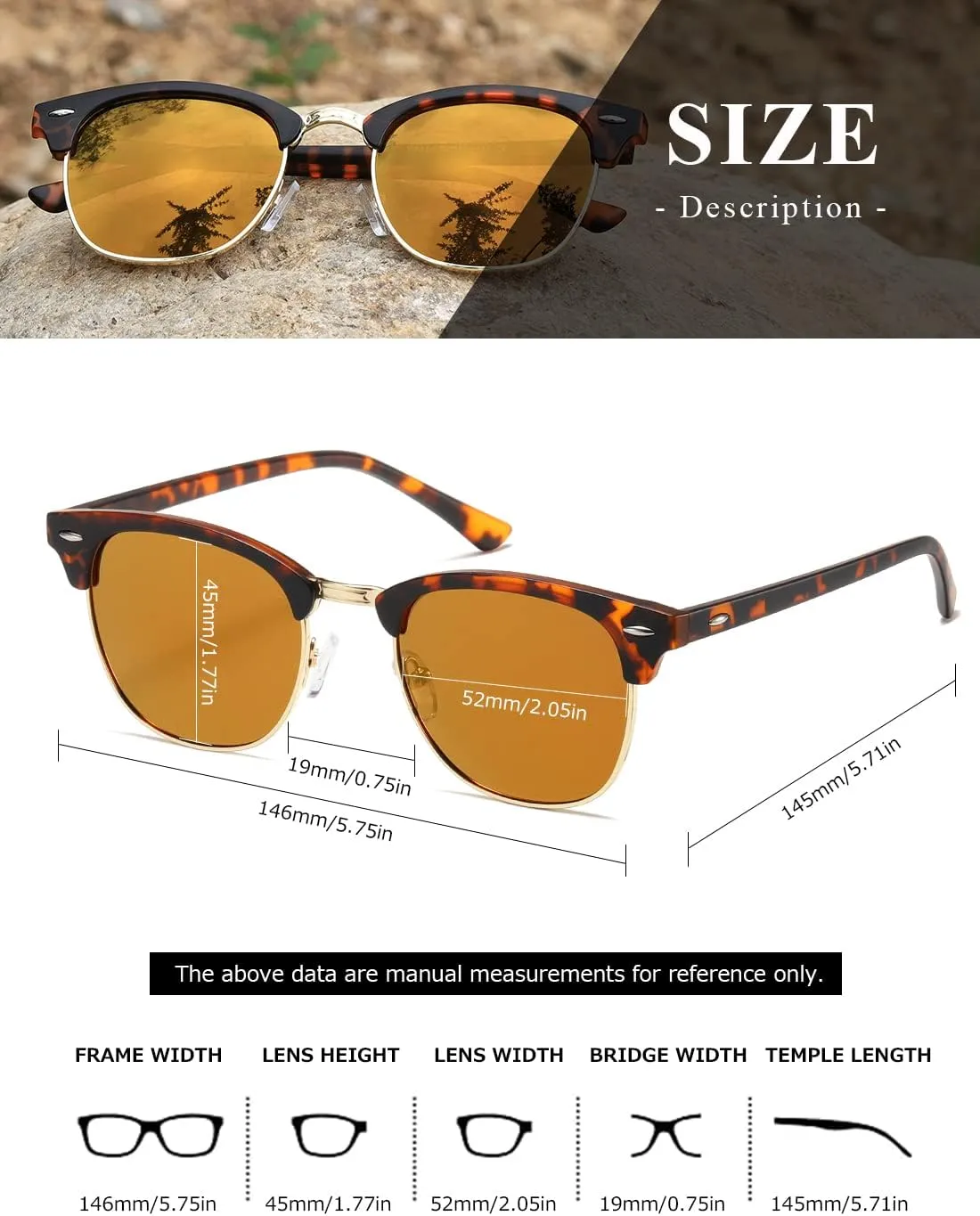 AEVOGUE Polarized Sunglasses For Women And Men Semi Rimless Frame Retro Sun Glasses AE0369
