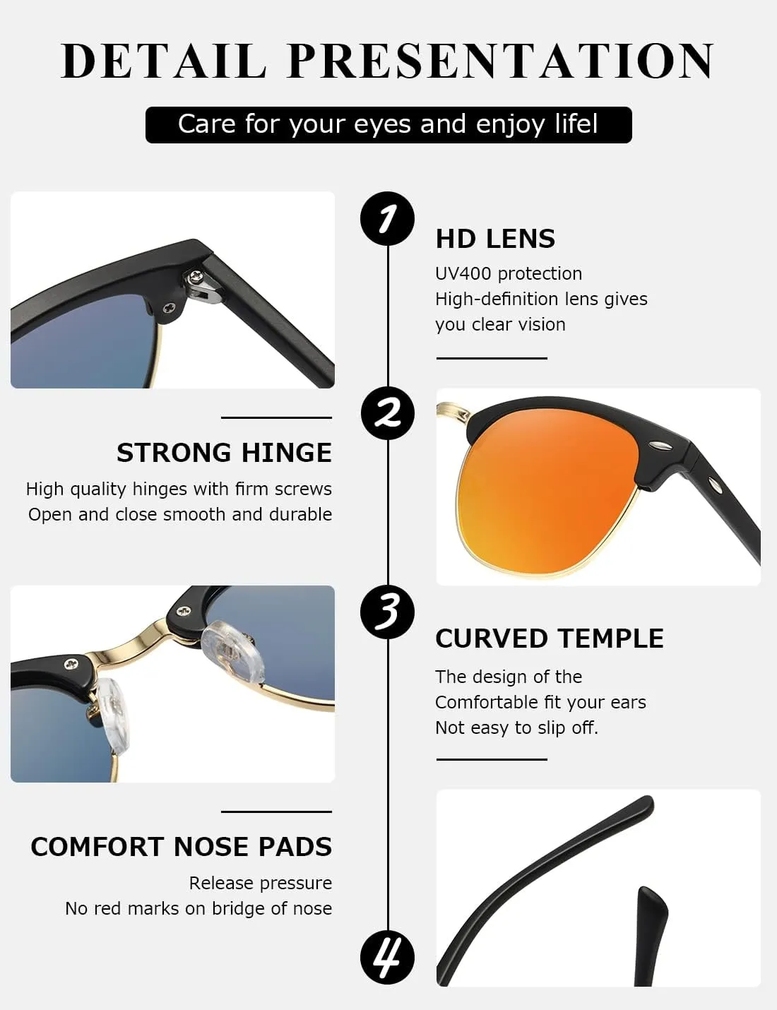 AEVOGUE Polarized Sunglasses For Women And Men Semi Rimless Frame Retro Sun Glasses AE0369