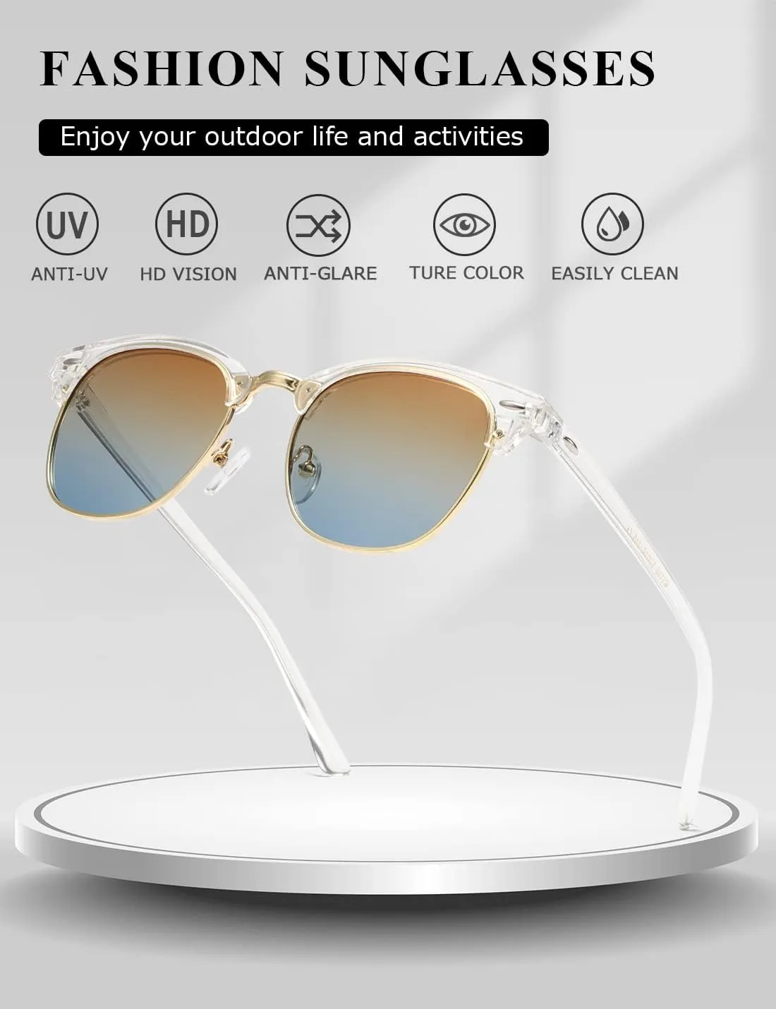 AEVOGUE Polarized Sunglasses For Women And Men Semi Rimless Frame Retro Sun Glasses AE0369
