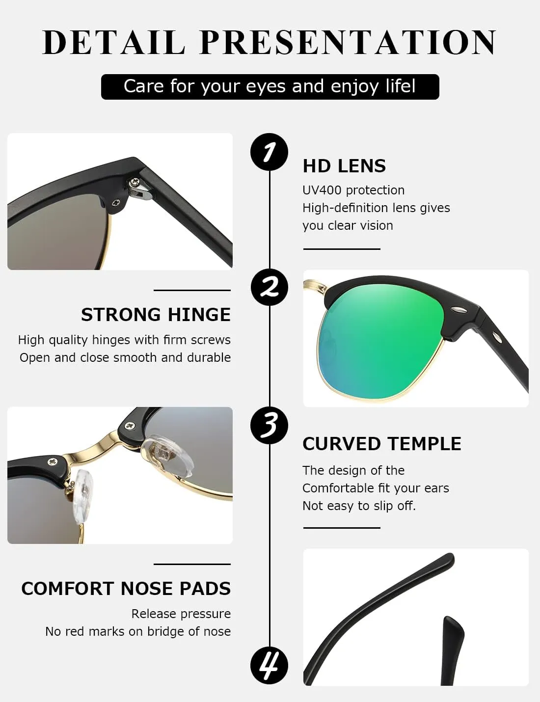 AEVOGUE Polarized Sunglasses For Women And Men Semi Rimless Frame Retro Sun Glasses AE0369