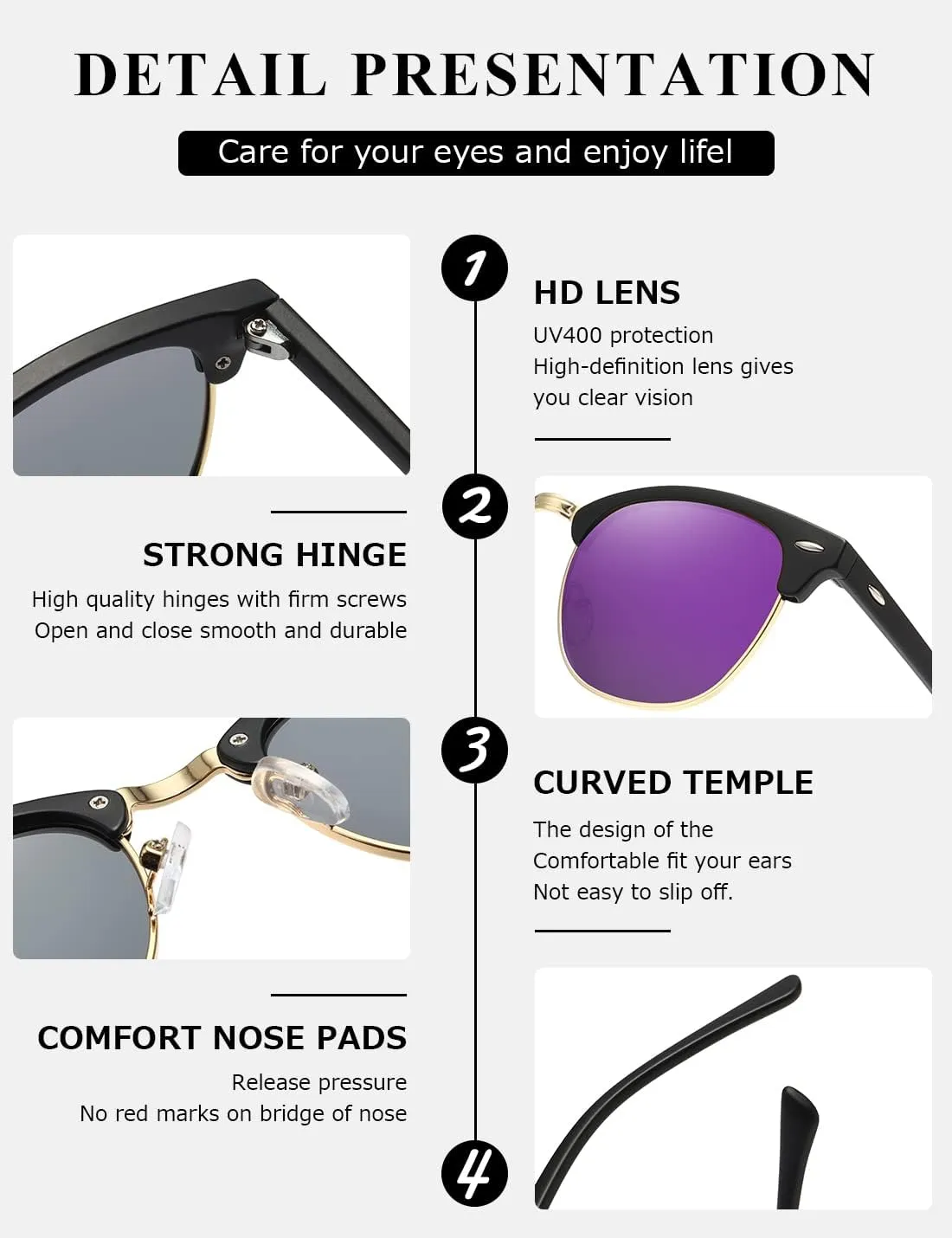 AEVOGUE Polarized Sunglasses For Women And Men Semi Rimless Frame Retro Sun Glasses AE0369