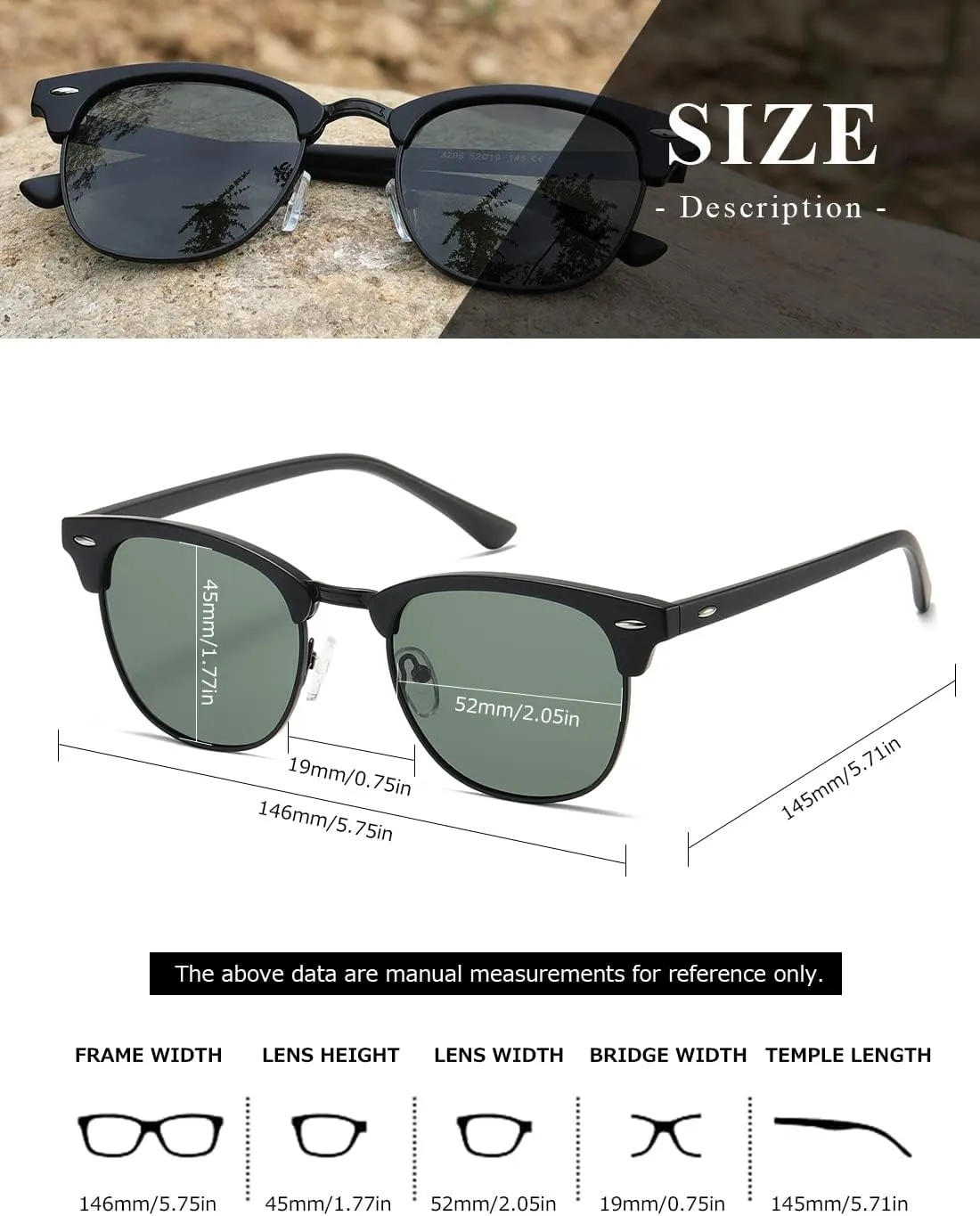 AEVOGUE Polarized Sunglasses For Women And Men Semi Rimless Frame Retro Sun Glasses AE0369