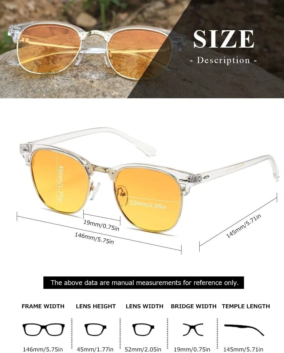 AEVOGUE Polarized Sunglasses For Women And Men Semi Rimless Frame Retro Sun Glasses AE0369