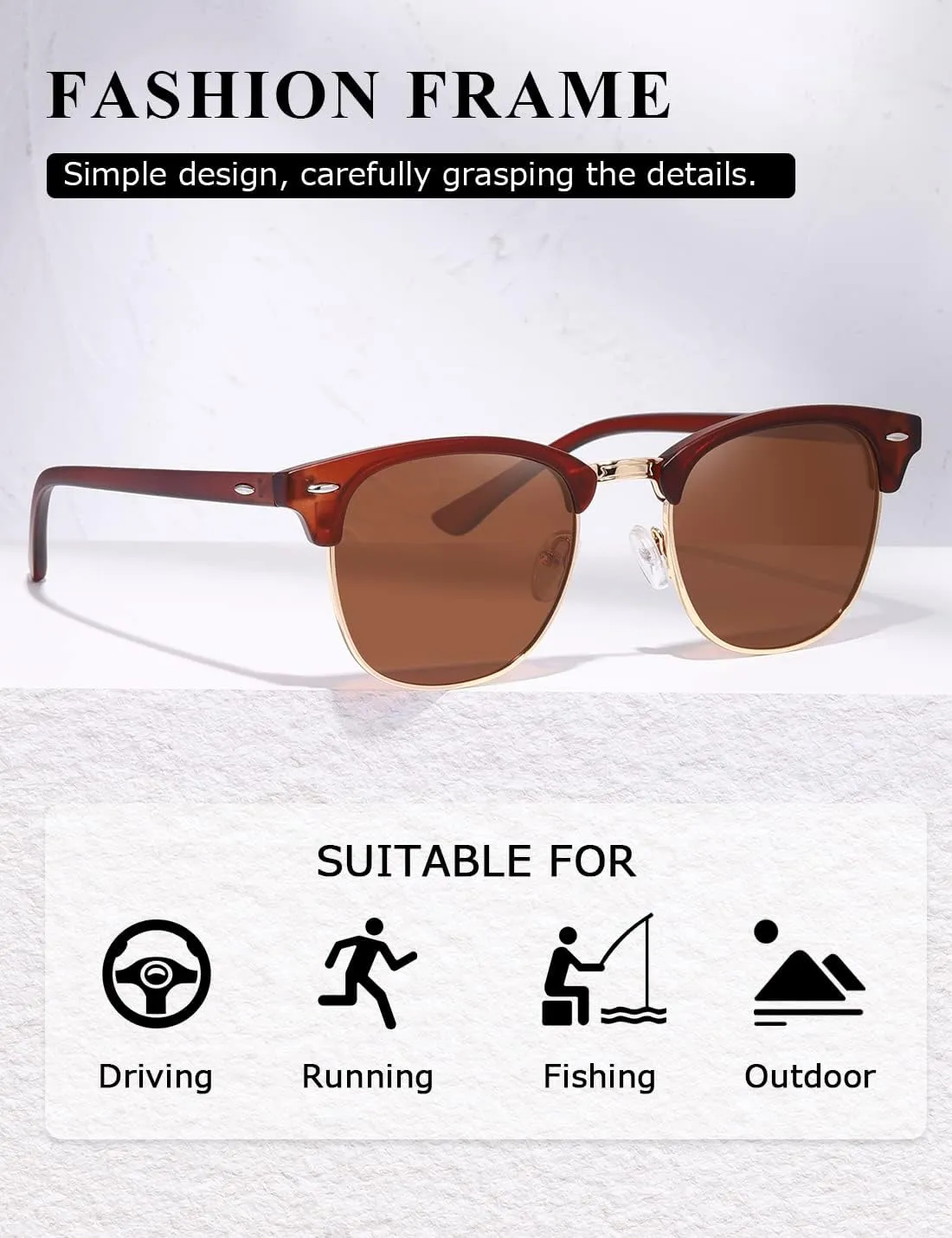 AEVOGUE Polarized Sunglasses For Women And Men Semi Rimless Frame Retro Sun Glasses AE0369