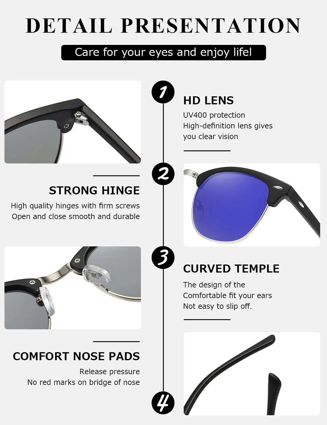 AEVOGUE Polarized Sunglasses For Women And Men Semi Rimless Frame Retro Sun Glasses AE0369