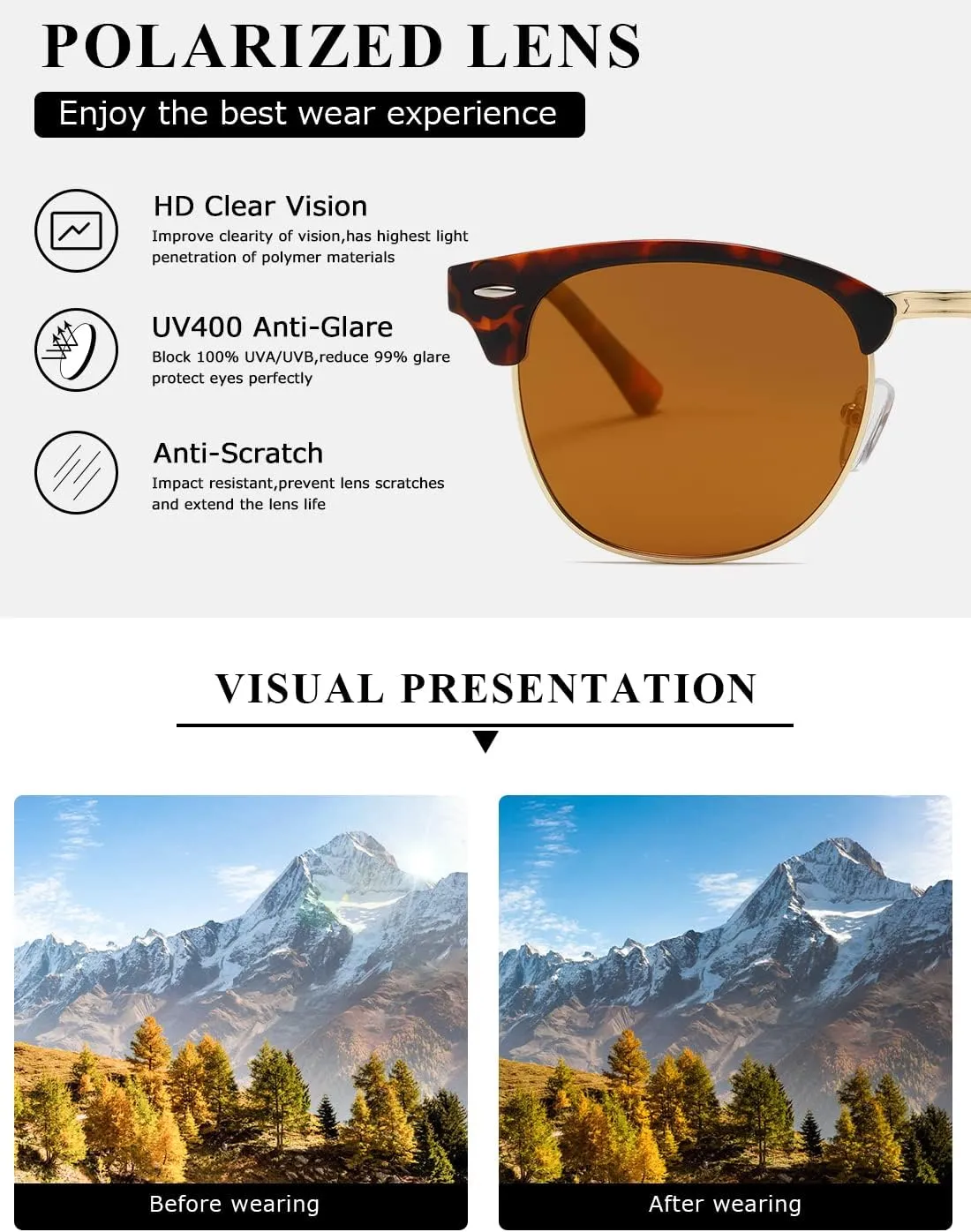 AEVOGUE Polarized Sunglasses For Women And Men Semi Rimless Frame Retro Sun Glasses AE0369