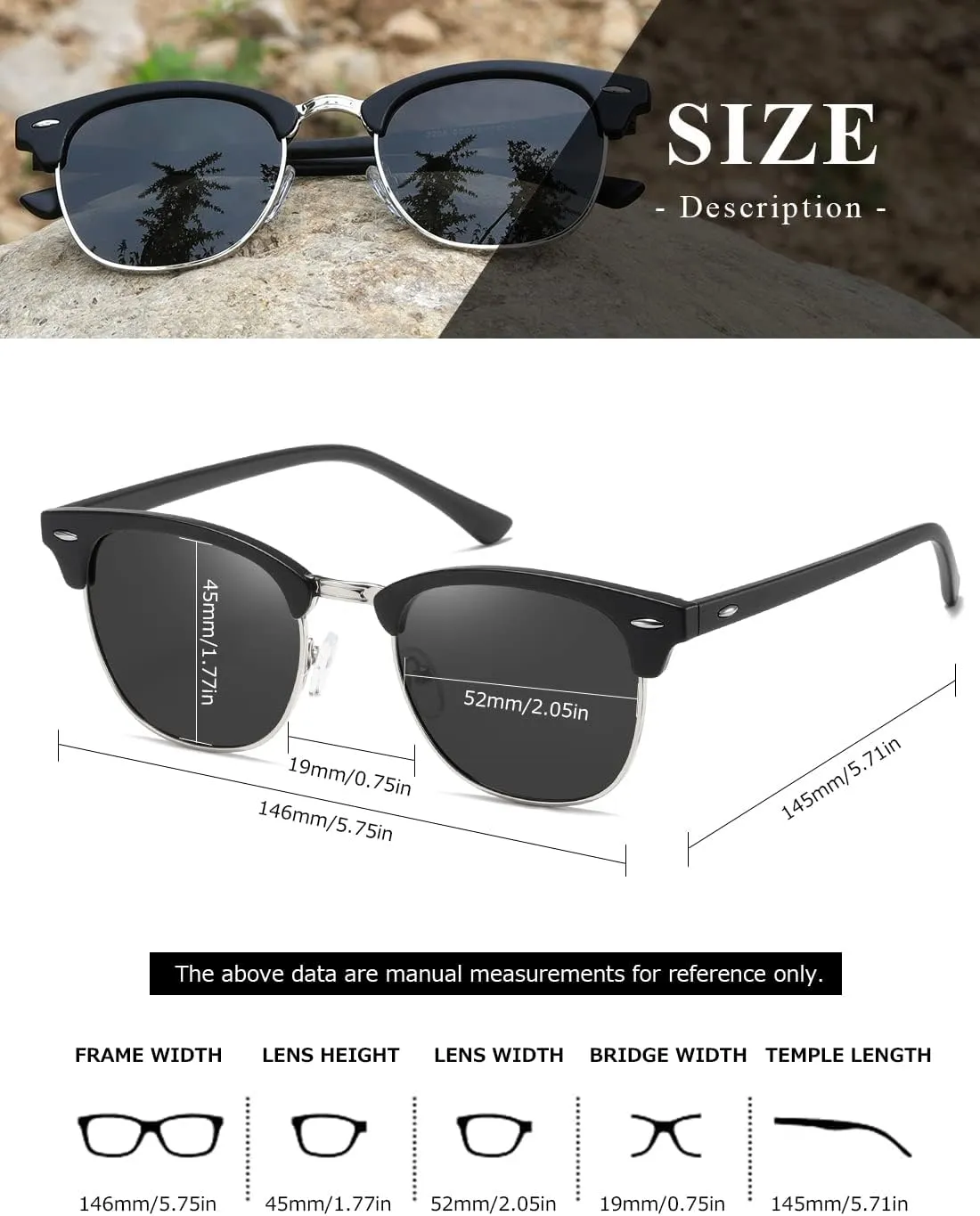 AEVOGUE Polarized Sunglasses For Women And Men Semi Rimless Frame Retro Sun Glasses AE0369