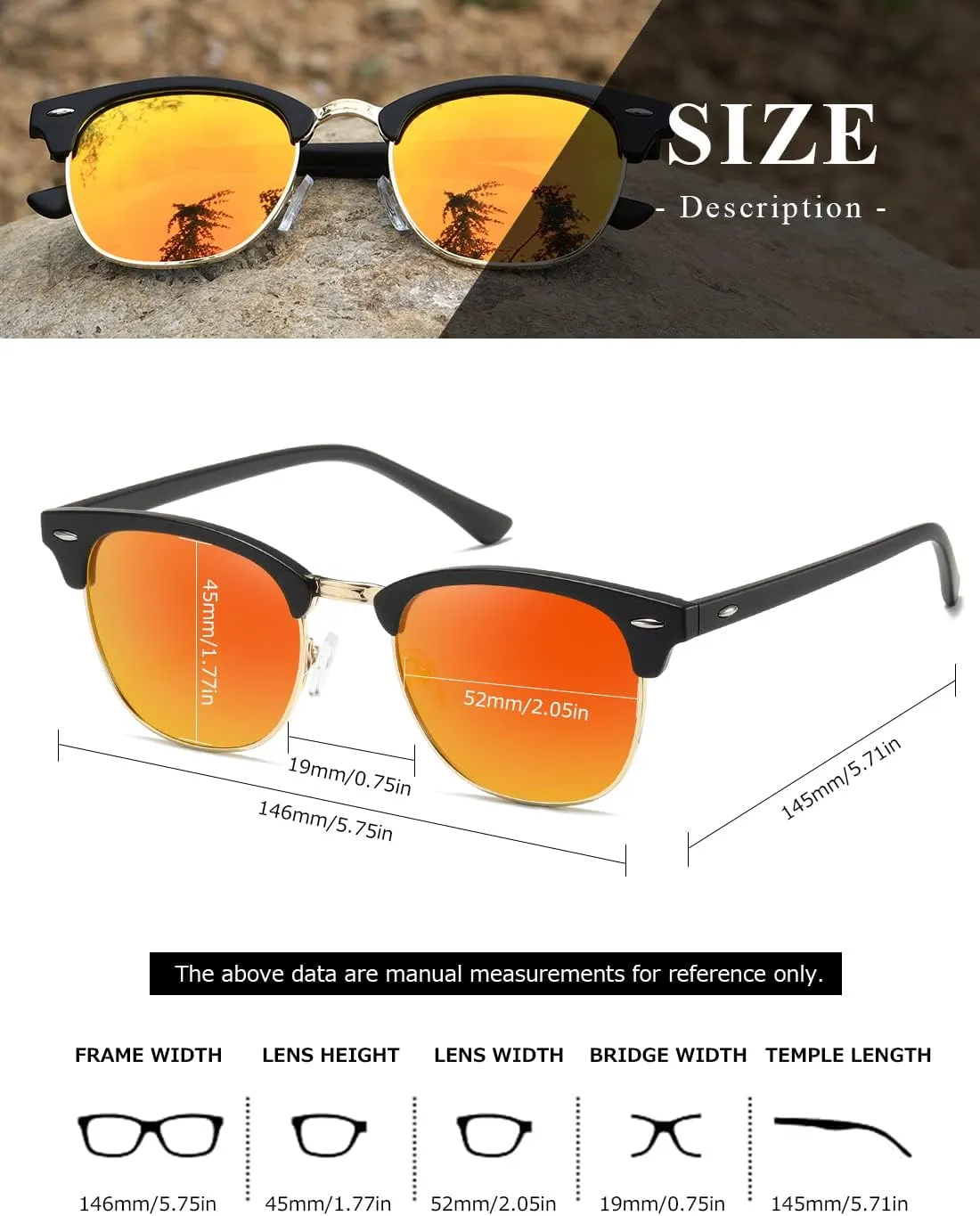AEVOGUE Polarized Sunglasses For Women And Men Semi Rimless Frame Retro Sun Glasses AE0369