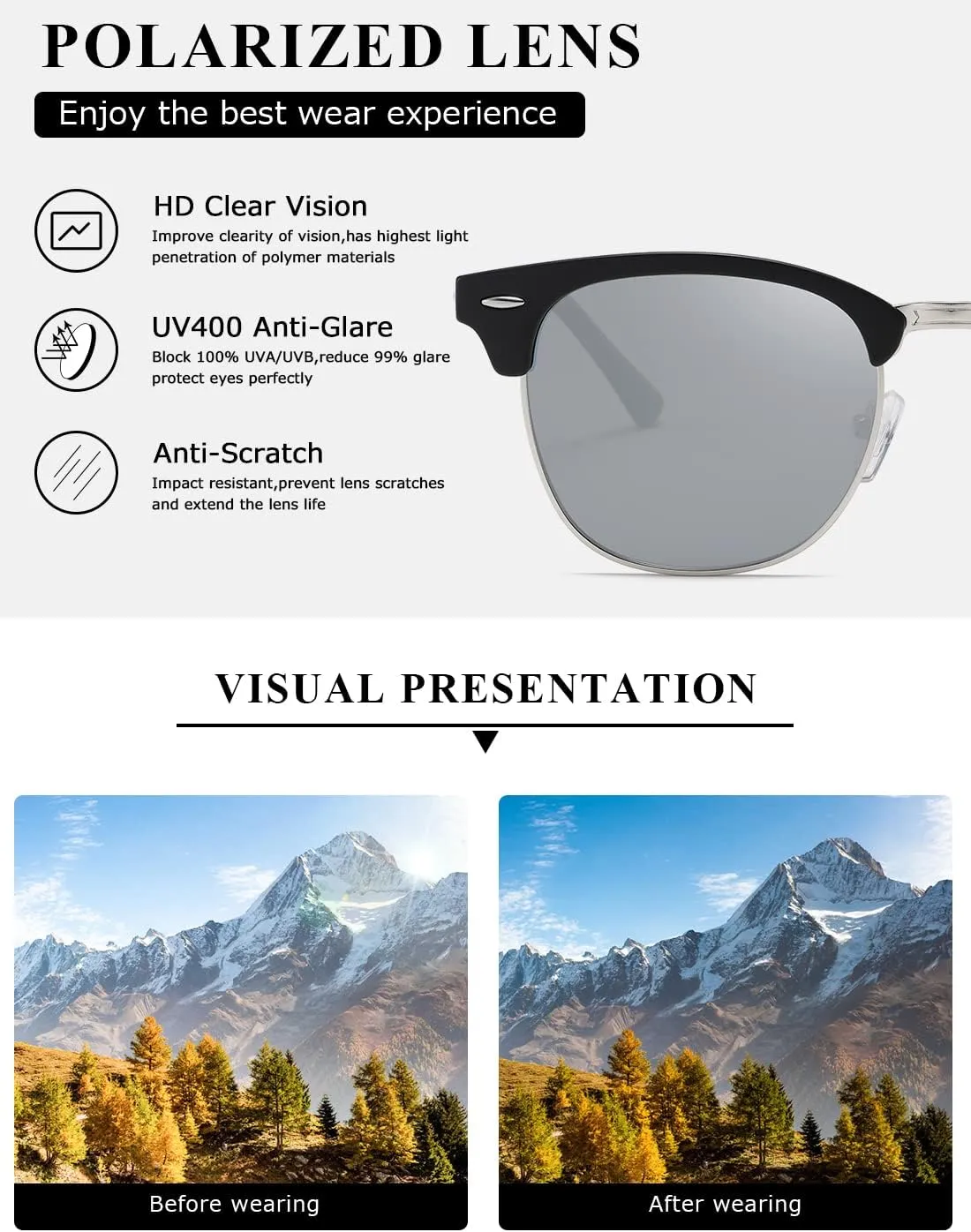 AEVOGUE Polarized Sunglasses For Women And Men Semi Rimless Frame Retro Sun Glasses AE0369