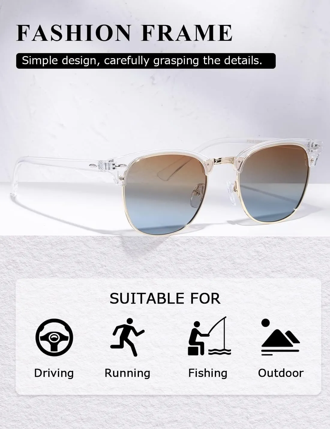AEVOGUE Polarized Sunglasses For Women And Men Semi Rimless Frame Retro Sun Glasses AE0369