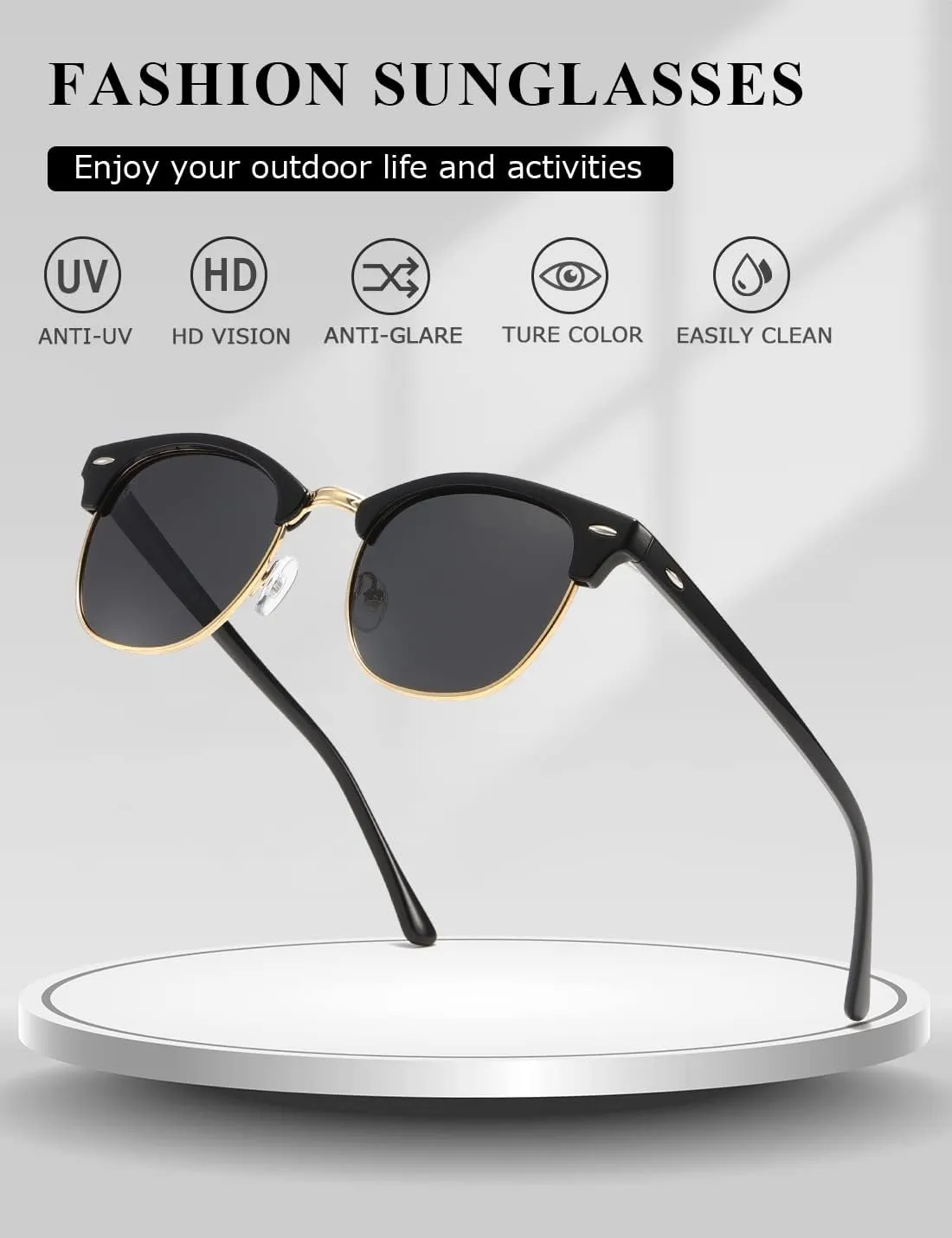 AEVOGUE Polarized Sunglasses For Women And Men Semi Rimless Frame Retro Sun Glasses AE0369