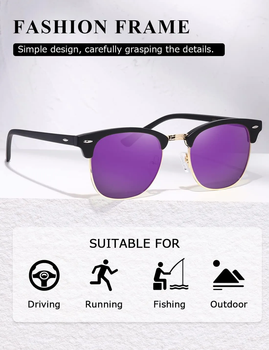 AEVOGUE Polarized Sunglasses For Women And Men Semi Rimless Frame Retro Sun Glasses AE0369