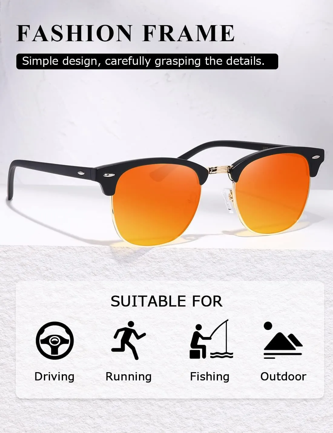 AEVOGUE Polarized Sunglasses For Women And Men Semi Rimless Frame Retro Sun Glasses AE0369
