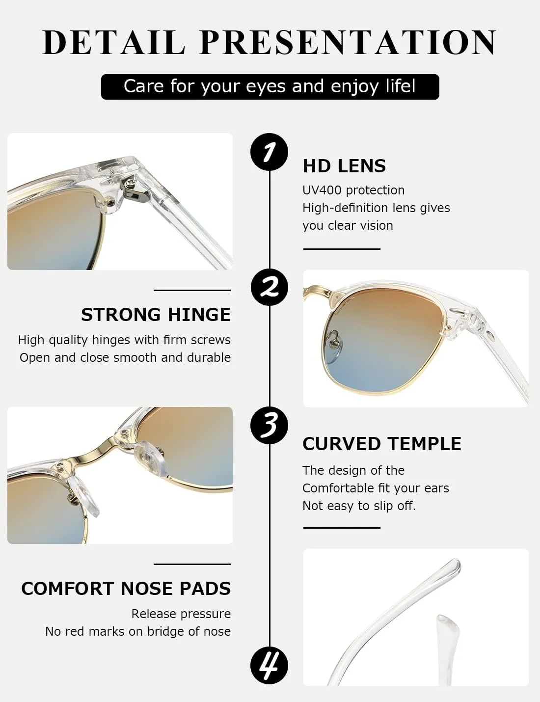 AEVOGUE Polarized Sunglasses For Women And Men Semi Rimless Frame Retro Sun Glasses AE0369