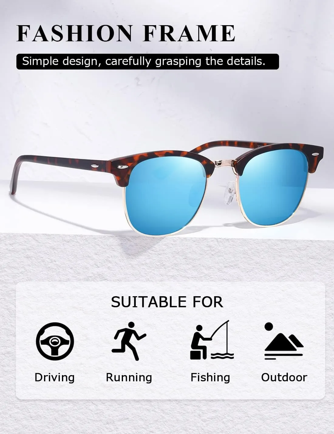 AEVOGUE Polarized Sunglasses For Women And Men Semi Rimless Frame Retro Sun Glasses AE0369
