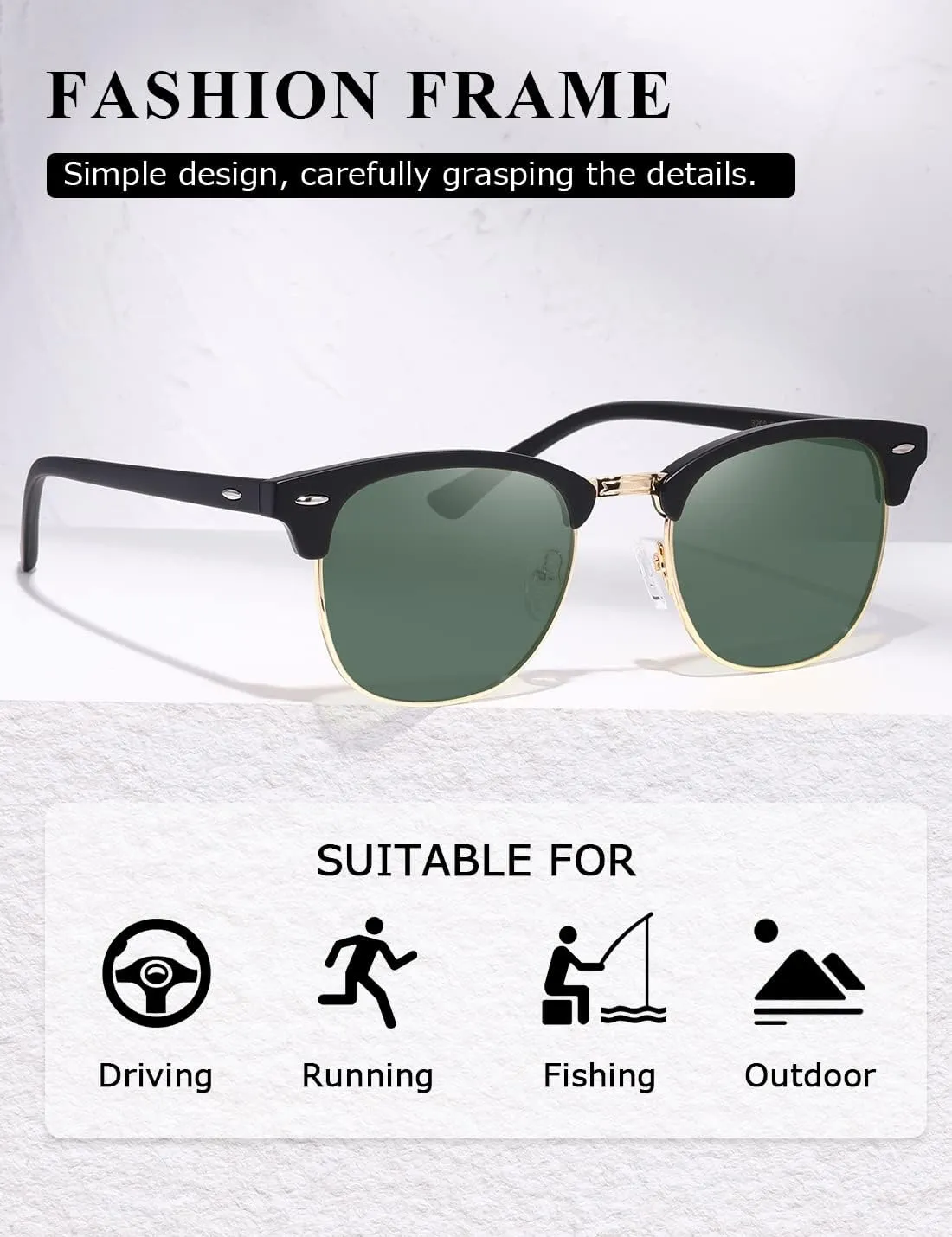 AEVOGUE Polarized Sunglasses For Women And Men Semi Rimless Frame Retro Sun Glasses AE0369